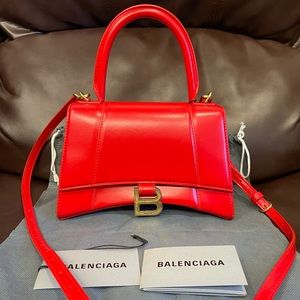 Balenciaga hourglass S Small Top Handle handBag tote Shinny box calfskin leather